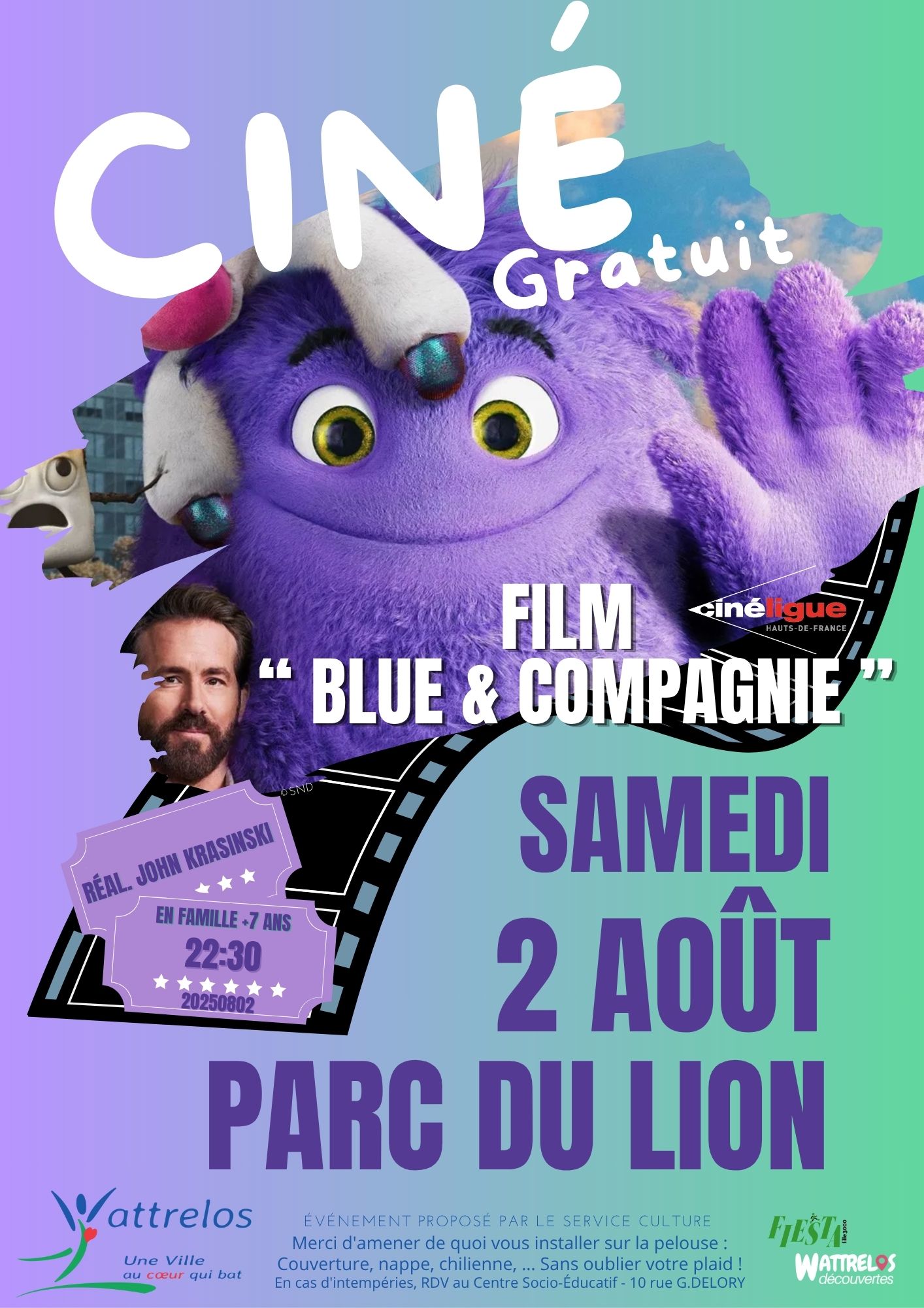 Projection en plein air du film Blue & Compagnie