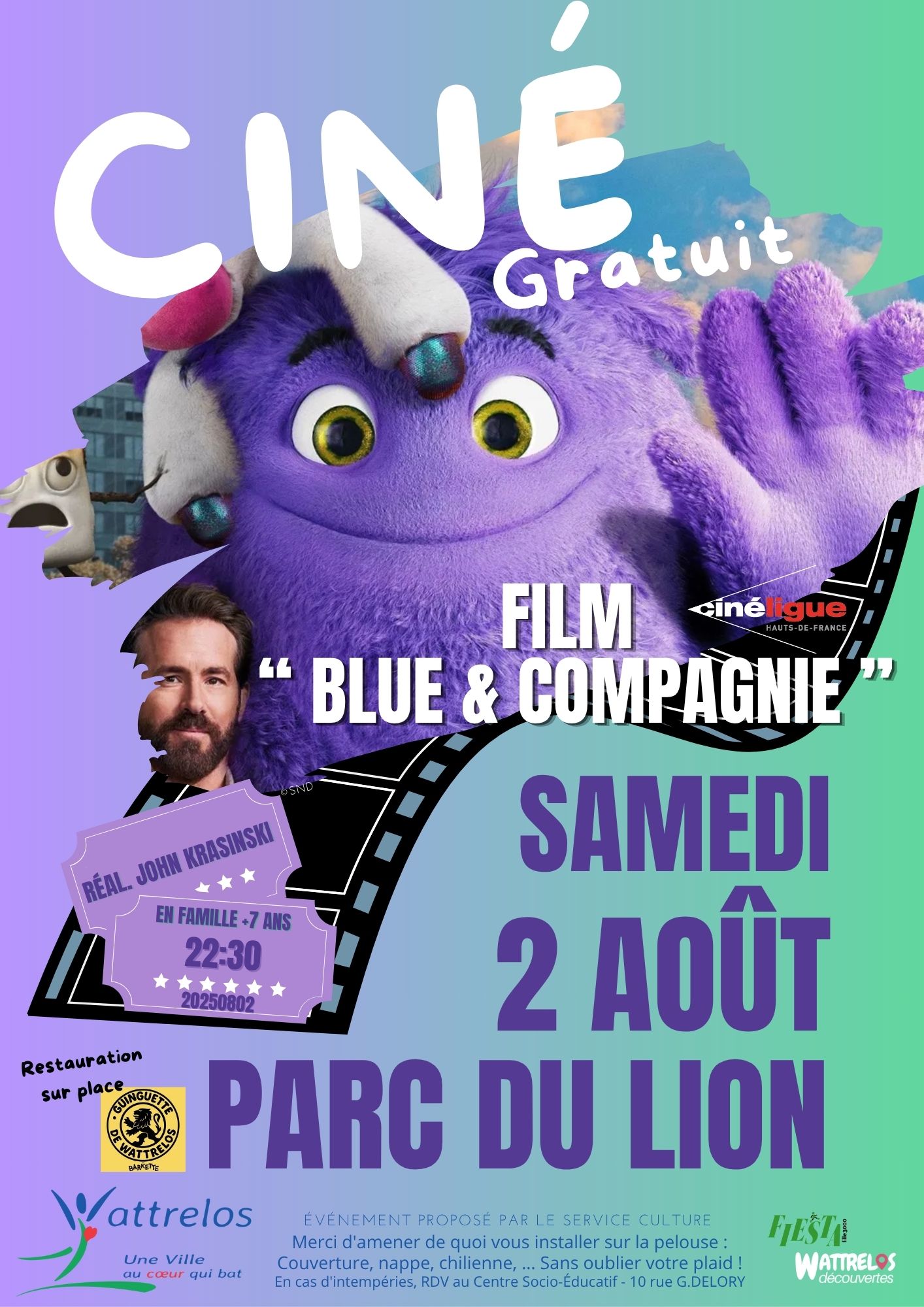 Projection en plein air du film Blue & Compagnie