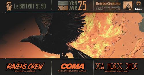 Show Solidaire Métal : Sea Horse SHoe, Ravens Crew, Coma au Bistrot de St So