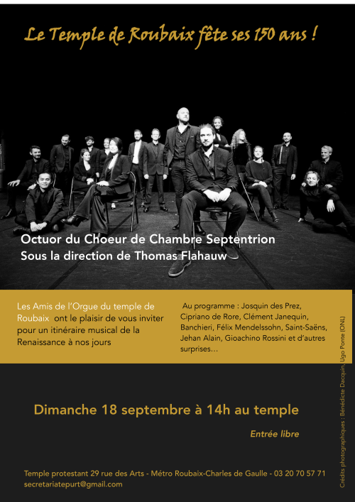 150 ans du Temple de Roubaix : Octuor du Chœur de Chambre Septentrion